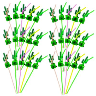 DONFAMDS 30pcs Cactus Decorative Plastic Drinking Straws Party Supplies Bright Birthday Photo Props Smooth Safe for Cold Drinks Random Color