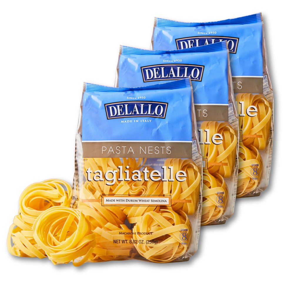 DeLallo Tagliatelle Pasta Noodles, Gourmet Nests Made with 100% Durum Wheat Semolina Non-Enriched Flour, Bronze Cut, Long Flat Ribbon Pasta, Made in Italy, 8.82 oz. Bag, (3 Pack)