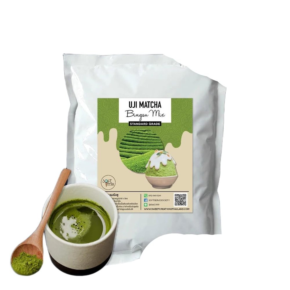 Bingsu Powder 1 kg Korean Shaved Ice Mix Base, Add 3 L Water, Machine-Ready for Block-Mold & Pour-Type Shaved Ice Machines, Made with New Zealand Milk Powder (Uji Matcha)