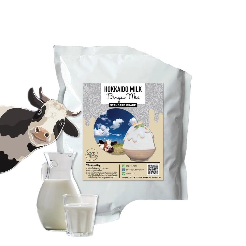 Bingsu Powder 1 kg Korean Shaved Ice Mix Base, Add 3 L Water, Machine-Ready for Block-Mold & Pour-Type Shaved Ice Machines, Made with New Zealand Milk Powder (Hokkaido Milk)