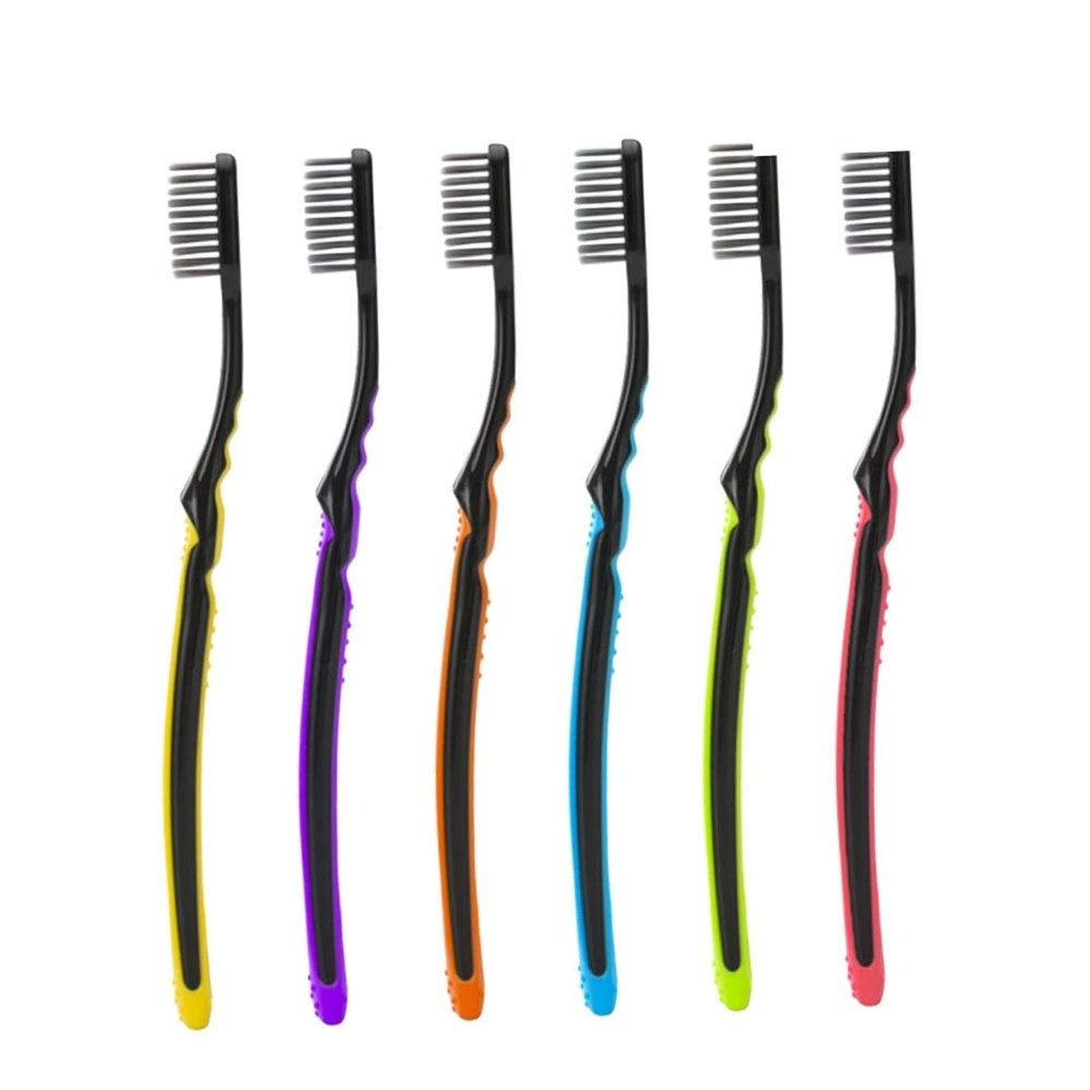 TOGEVAL 6pcs Charcoal Toothbrush Soft Bristle Toothbrushes with Non Slip Comfortable Grip for Home Travel Oral Care Random Color