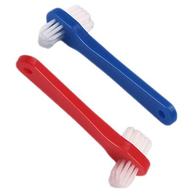 CTIRCHIU 2pcs Denture Toothbrush Double Headed Small Oral Cleaning Brush for Braces and False Teeth Ergonomic Handle Multi Functional Denture Care Accessories for Blind Area Cleaning