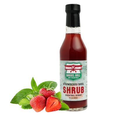 Barrel Roll Bar Essentials Strawberry Basil Drinking Shrub | Craft Cocktail Mixer with Real Strawberries & Fresh Basil | Perfect for Vodka, Gin, Rum, Spritzers, Lemonade & Mocktails | Small-Batch Mixer 8 Ounce Bottle
