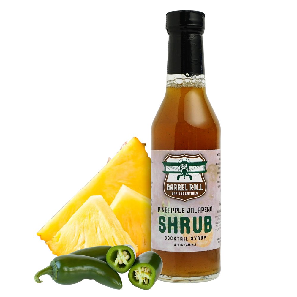 Barrel Roll Bar Essentials Pineapple Jalapeo Drinking Shrub | Craft Cocktail Mixer with Real Pineapple & Fresh Jalapeos | Perfect for Margaritas, Tequila Drinks, Mules, Vodka & Mocktails | Small-Batch Mixer 8 Ounce Bottle