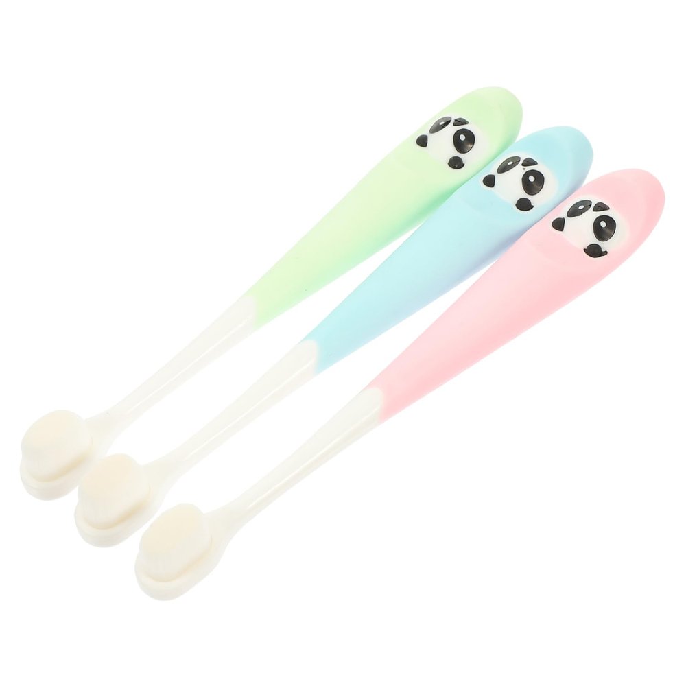 KOCKSHION 3Pcs Toothbrush Soft Ultra Fine Bristles Safe Silicone Handles Cartoon Panda Design for Daily Teeth Cleaning Tools Random Color