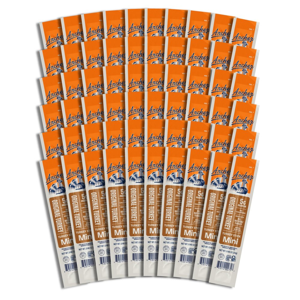Archer Jerky Mini Turkey Sticks - All Natural Turkey Sticks, Meat Snack for People, Gluten Free, Keto Protein Snack with 5g Protein, Original Flavor - 0.5 oz (Pack of 60)