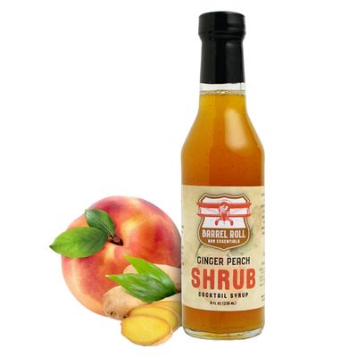 Barrel Roll Bar Essentials Ginger Peach Drinking Shrub | Craft Cocktail Mixer with Real Peach & Fresh Ginger Root | Perfect for Bourbon, Whiskey, Vodka, Tequila, Spritzers & Mocktails | Small-Batch Mixer 8 Ounce Bottle