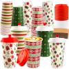 100 Pcs Christmas Hot Coffee Cups with Lids, 16 Oz Christmas Disposable Paper Cups with Lids and Sleeves, Xmas Paper Cup for Hot Cold Drinks Hot Cocoa Drinking Xmas Holiday Winter Party Supplies view 1