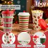 100 Pcs Christmas Hot Coffee Cups with Lids, 16 Oz Christmas Disposable Paper Cups with Lids and Sleeves, Xmas Paper Cup for Hot Cold Drinks Hot Cocoa Drinking Xmas Holiday Winter Party Supplies view 3
