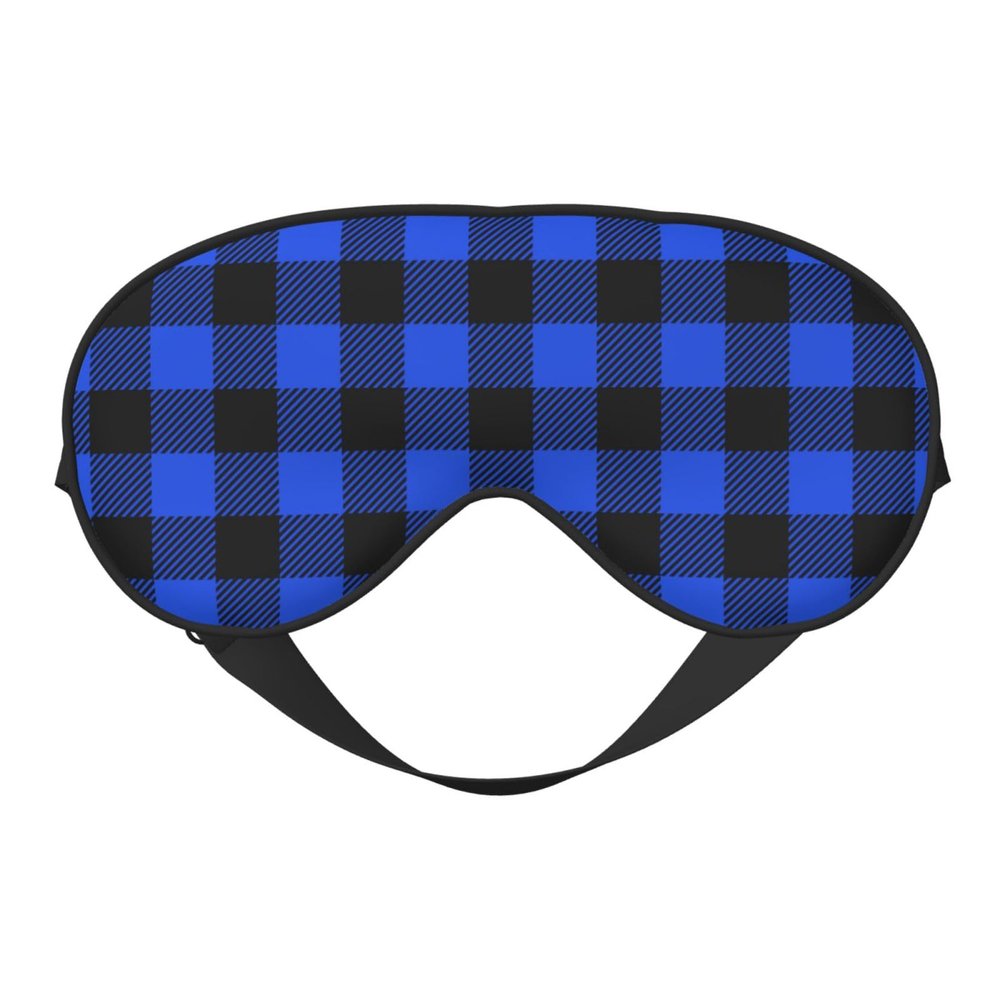 Blue and Black Buffalo Plaids Sleep Mask Adjustable Straps Soft Eye Mask Perfect for TTravel Nap Shift Work Office