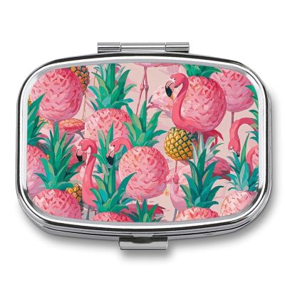 Flamingo Pineapple Travel Pill Organizer - Daily Pill Box to Hold Vitamins, Portable Pill Case Cod Liver Oil Storage Box with 2 Compartment for Pocket Purse