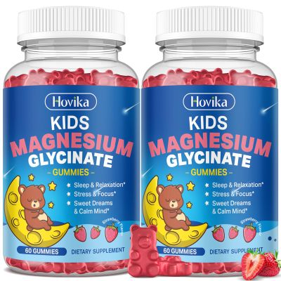 2 Pack Magnesium Glycinate Gummies for Kids - with L-Theanine, Omega-3, Vitamin B6, D3, Zinc - Kids Magnesium Gummies for Sleep, Relaxation, Calm & Focus - Sugar Free Strawberry