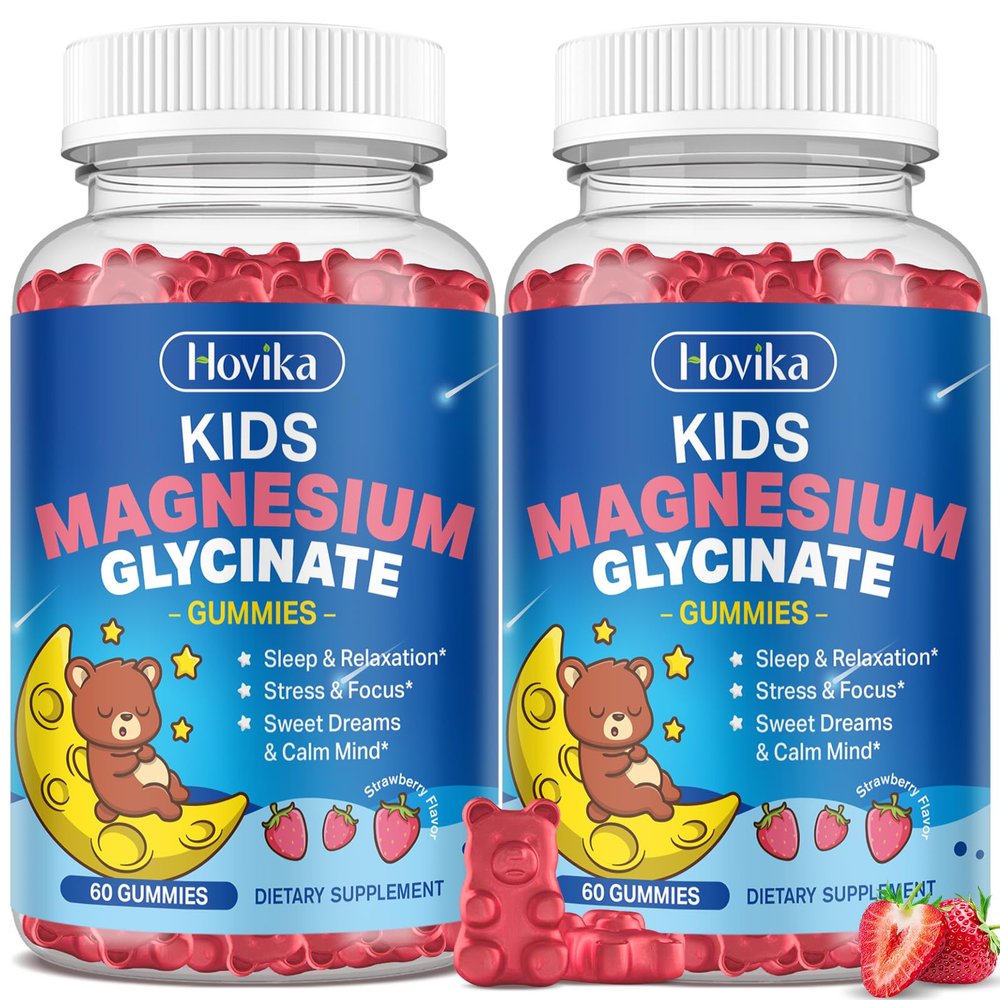 2 Pack Magnesium Glycinate Gummies for Kids - with L-Theanine, Omega-3, Vitamin B6, D3, Zinc - Kids Magnesium Gummies for Sleep, Relaxation, Calm & Focus - Sugar Free Strawberry