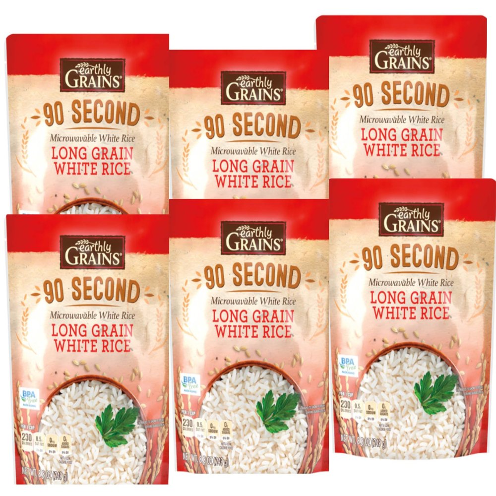 6 Pack Long Grain White Ready to Serve Rice, 8.8 oz Microwaveable Pouches Fully Cooked, Individual BPA-Free Packs Quick, Fluffy, Convenient Meal Base Heat & Eat in 90 Seconds