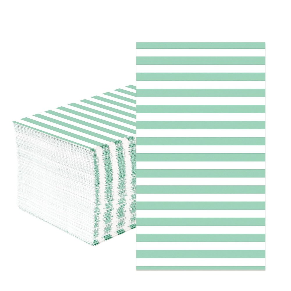 100pcs Sage Green Striped Paper Napkins 3 Ply Spring Green and White Dinner Disposable Hand Towels Sage Wedding Decorative Guest Bathroom Napkins for Golf Boho Baby Bridal Shower Picnic BBQ Party