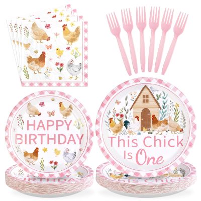Greencian 96 Pcs Chicken 1st Birthday Party Decorations, Serves 24