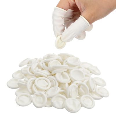 100 Pcs Finger Cots Finger Protectors, Medium Disposable Fingertips Protective Fingers Cots Silicone Fingers Gloves Suitable for Beauty Manicure Massage Electronic(White)