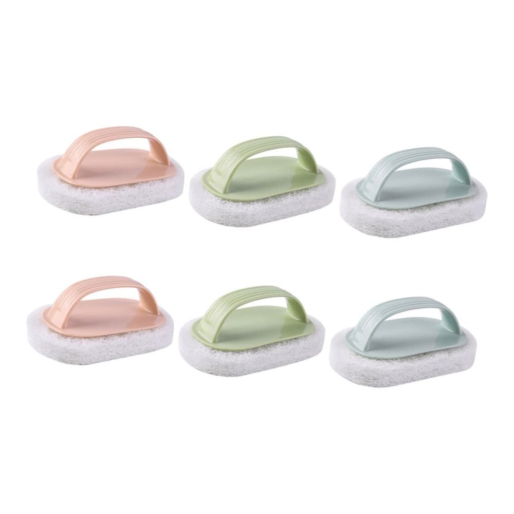 VICASKY 6Pcs Household Kitchen Sponges with Handles Convenient Pot Scrubbers Reusable Cleaning Brushes for Dishes Pots Walls and Tabletops