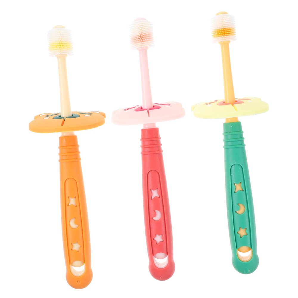 Ipetboom 3Pcs Toothbrush Soft Bristle Rotatable Manual Teeth Cleaning Brush for Ages Ergonomic Head Design for Childrens Oral Care Random Color