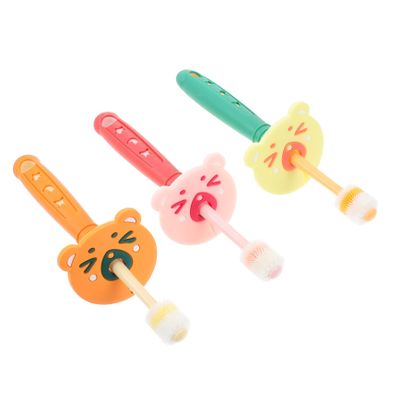 FRCOLOR 3Pcs Manual Toothbrush Soft Bristles Rotatable Head Deep Clean Teeth Brush for Years with Design Green Random Color