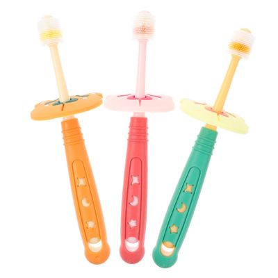 SKISUNO 3Pcs Manual Toothbrush with Soft Bristles Rotatable Ergonomic Head for Comfortable Grip Gentle Gum Massage Oral Cleaning Tools for Ages Green Random Color