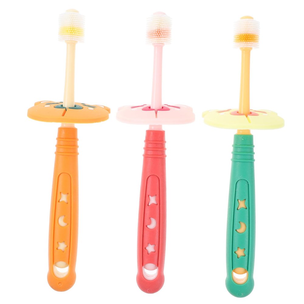 Healifty 3Pcs Toothbrush Soft Bristles Manual Rotatable Head Ergonomic Handle for Ages Washable Teeth Cleaning Brushes in Green Random Color