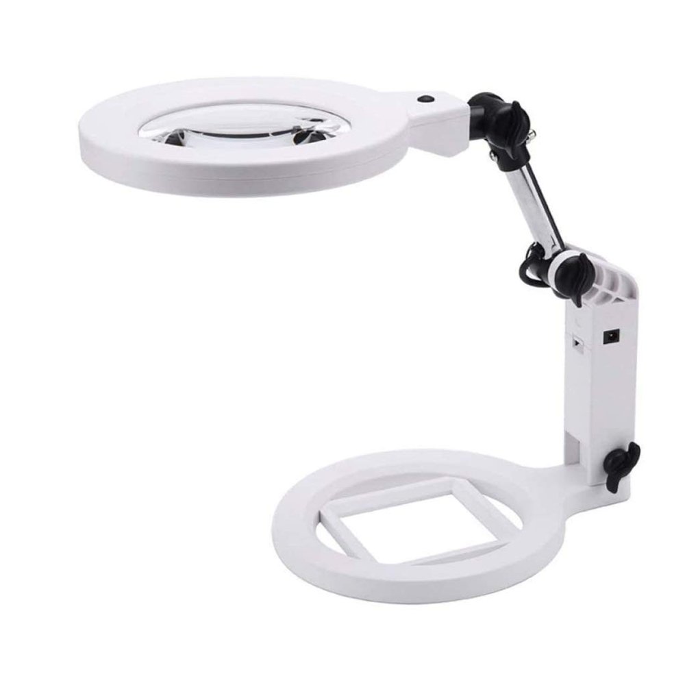 Plug-in Magnifier with LED Light, Elderly Reading Multi-Purpose Desktop Folding 1.5 Times 5 Times Magnifier