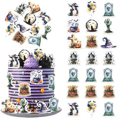 Rsstarxi 60 Pack Edible Halloween Cake Toppers Halloween Party Decorations Spooky Zombie Graveyard Tombstone Cupcake Toppers for Horror Theme Baby Shower Birthday Party Cake Decorations