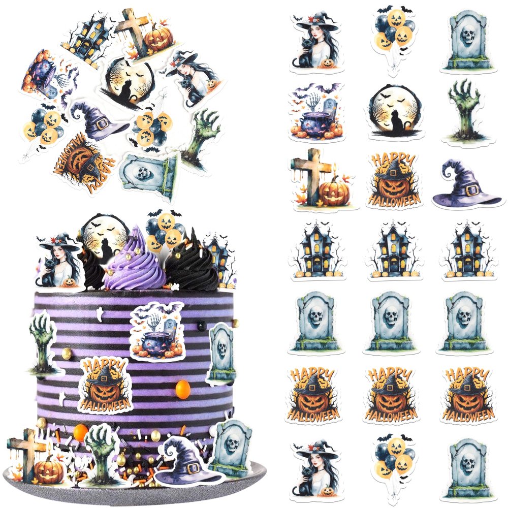 Rsstarxi 60 Pack Edible Halloween Cake Toppers Halloween Party Decorations Spooky Zombie Graveyard Tombstone Cupcake Toppers for Horror Theme Baby Shower Birthday Party Cake Decorations