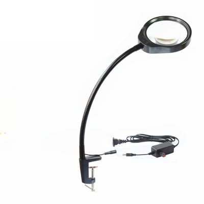 10X Magnifying Glass with Light and Clamp, Dimmable Lighted Magnifier with Stand, Flexible Gooseneck LED Desk Lamp Hands Free for Craft Reading Painting Hobby Close Work