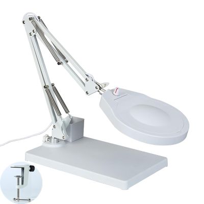 10X Magnifying Glass with Light and Stand, 5" Large Optical Glass Lens, 3 Color Modes Stepless Dimmable, Adjustable Swivel Arm Desk Magnifier for Hobby Reading