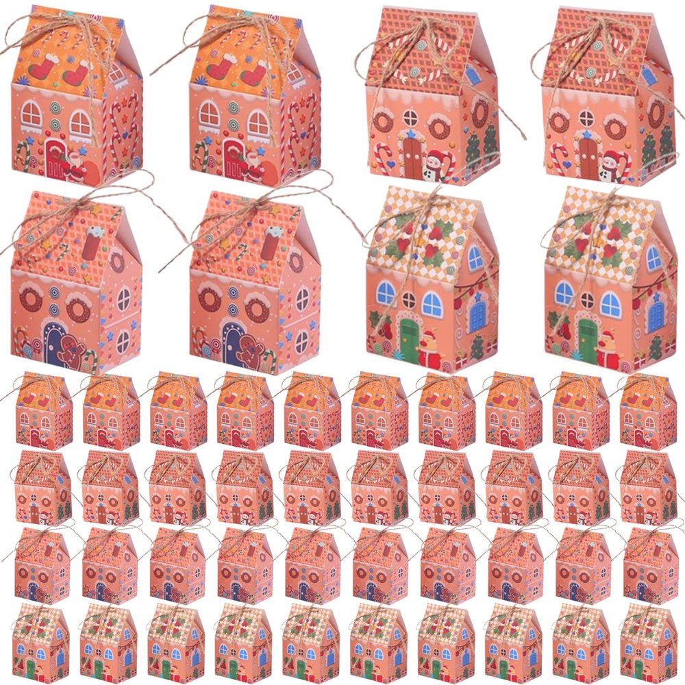 48 Pcs Gingerbread House Treat Boxes Candy Gingerbread Cookie Jar Christmas Party Favor Box for Holiday Packaging