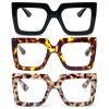 prtcslwd 3 Pack Oversized Thick Frame Reading Glasses for Women,Stylish Square Large Readers Blocking Blue Light Glasses (Black+Brown Leopard+Gray Leopard, 1.5, x) view 1