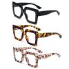 prtcslwd 3 Pack Oversized Thick Frame Reading Glasses for Women,Stylish Square Large Readers Blocking Blue Light Glasses (Black+Brown Leopard+Gray Leopard, 1.5, x) view 2