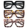 prtcslwd 3 Pack Oversized Thick Frame Reading Glasses for Women,Stylish Square Large Readers Blocking Blue Light Glasses (Black+Brown Leopard+Gray Leopard, 1.5, x) view 3