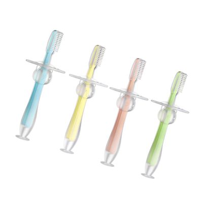 Baluue 4pcs Silicone Teether Toothbrush with Suction Base Soft Training Brush for Gum Relief Standing Design for Easy Storage Safe Chewing Teeth Cleaner