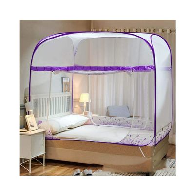 Extra Large Portable Travel Mosquito Net, Foldable Bed Canopy with Triple Door, No Installation Needed, Purple, 120cm x 200cm - Ideal for Camping & Outdoor Protection