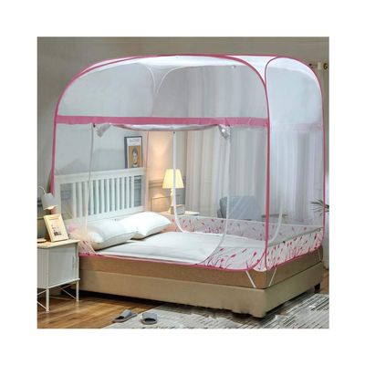 Extra Large Portable Mosquito Net - No Installation Bed Canopy, Foldable Travel Curtain with Triple Doors, Perfect for Camping & Outdoor Use (Pink, 150cm x 200cm)