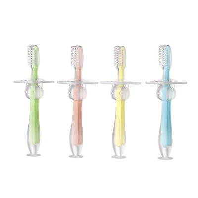 Beaupretty 4pcs Silicone Teether Toothbrush with Standing Suction Base Soft Toothbrushes for Oral Hygiene and Gum Relief Blue Pink Green Yellow