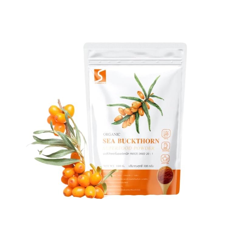 (Pack of 2) Pure Sea Buckthorn Berry Powder - Natural Fruit Powder for Smoothies, Drinks & Recipes - Unsweetened 100g