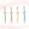 Healifty 4pcs Silicone Teether Toothbrush with Suction Base Standing Design Soft Training Brush for Oral Care Pink Green Yellow view 2