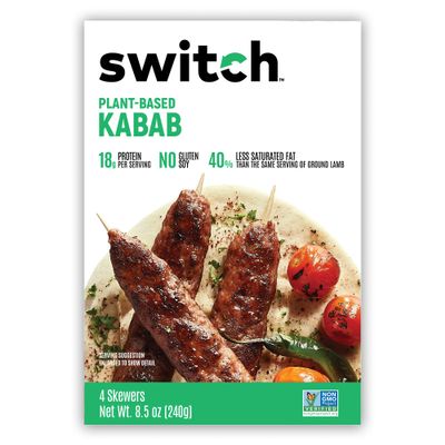 Switch Foods Plant-Based Meat Kabab, High Protein, Vegan, Soy Free, Gluten Free, Allergen Free, 4 Kebab Skewers, 8.5 Oz