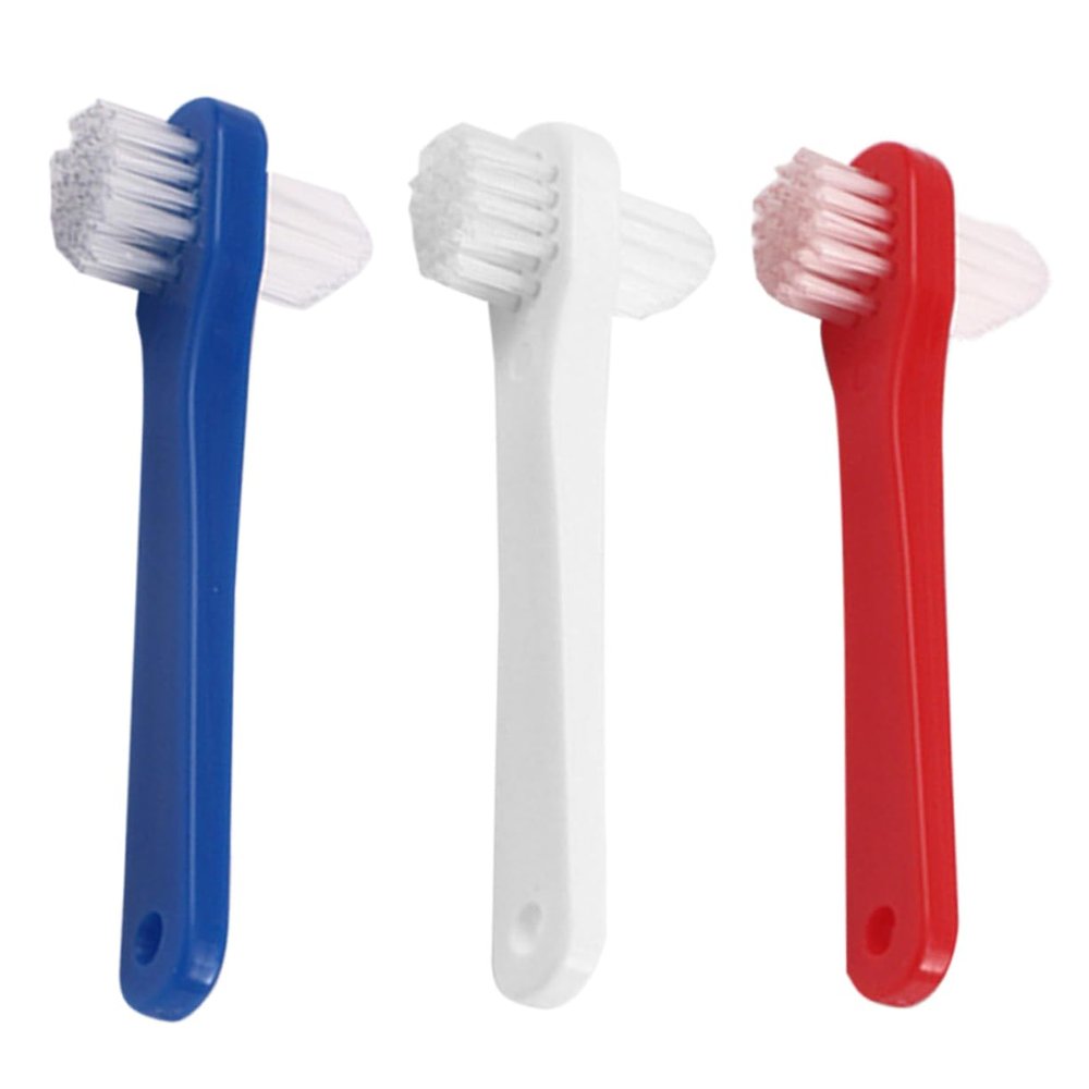 VALICLUD 3Pcs Denture Toothbrush for Adults Small Double Headed Cleaning Brushes with Firm Grip Durable Bristles for Food and Stain Removal for Hard to Reach Areas and Denture Care
