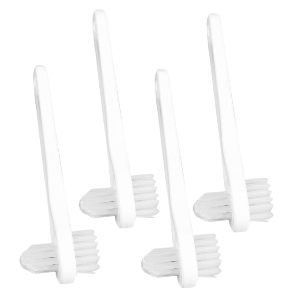 MERRYHAPY 4 pcs Dual Heads Denture Cleaning Brush Portable Small Toothbrush for False Teeth Care Ergonomic Handle Gentle Gums Compact Travel Kit for Elderly Denture Cleaning
