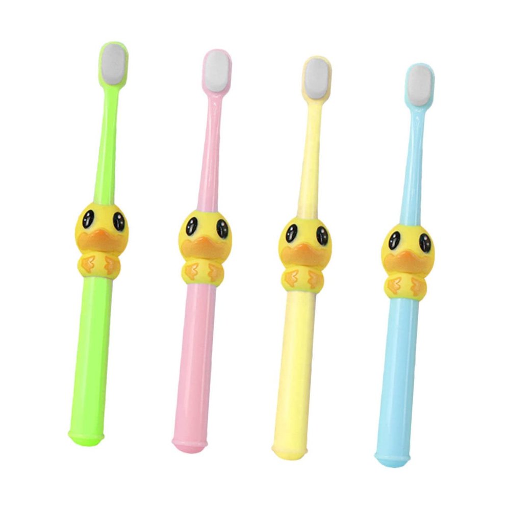 Beaupretty 4pcs Soft Bristle Toothbrush Cartoon Animal Design for Ages Safe Comfortable Teeth Cleaning with Yellow Pink Green Blue Brushes