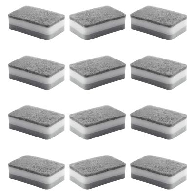 Beatifufu 10Pcs Grey Kitchen Cleaning Sponges Reusable Dish Scrubbers Multi Functional Heavy Duty Scrub Pads for Dishes Pots Sinks and Household Surfaces