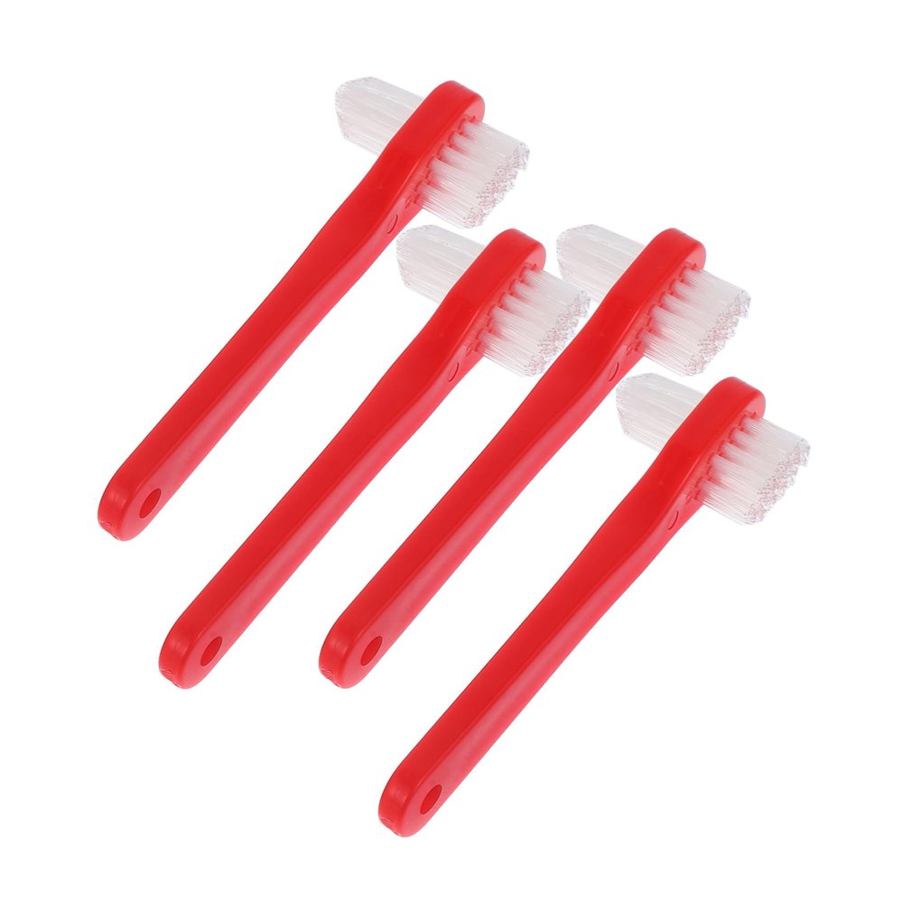 COOLHIYA 4pcs Dual Head Denture Toothbrush with Durable Bristles Double Sided Cleaning Brush for False Teeth Care Portable Travel Friendly Oral Hygiene Tool