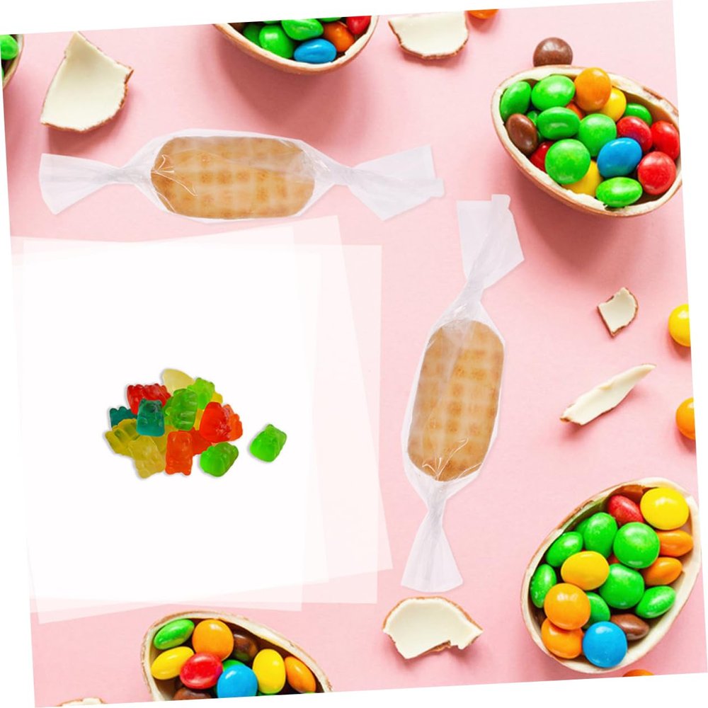 Housoutil 100pcs Clear Cellophane Wrap Sheets for Candy Wrappers Bouquets Treats DIY Crafts High Transparency Dustproof Wrapping for Caramels and Gift Presentation