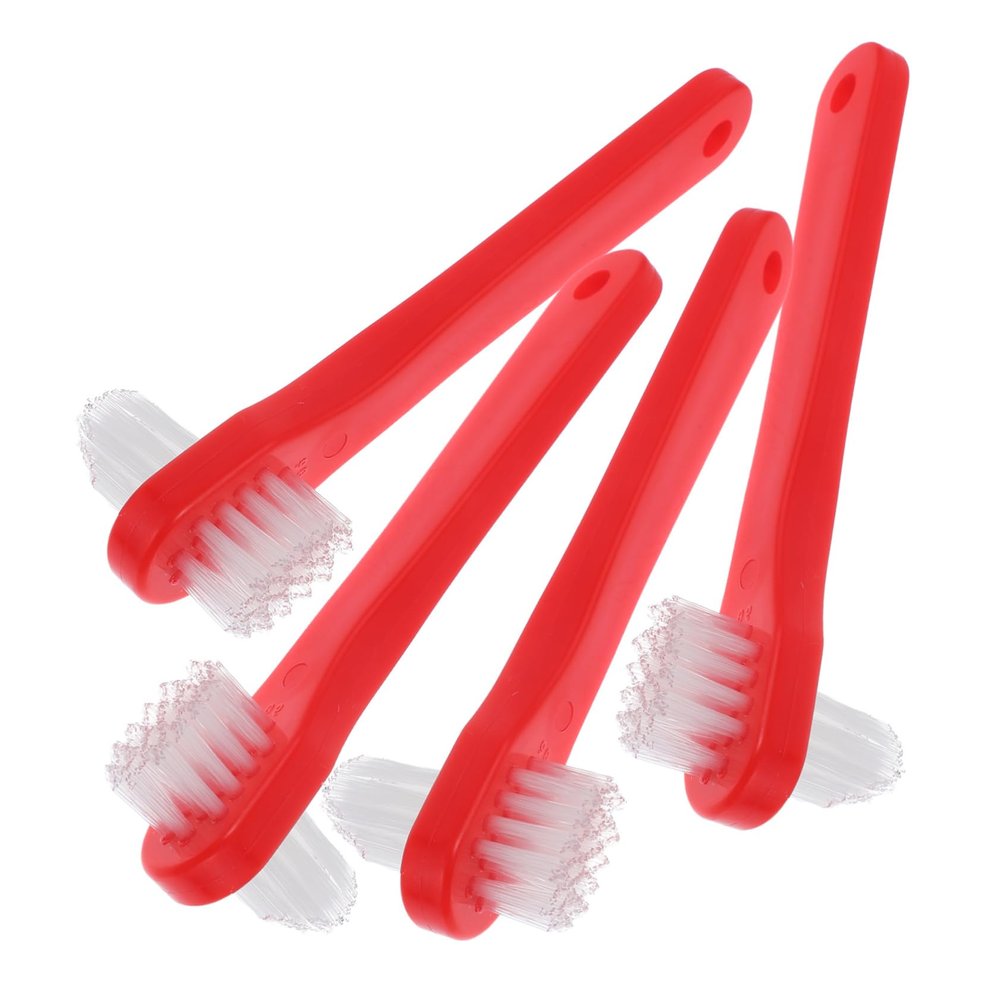 Beatifufu 4pcs Double Sided Denture Brushes Portable Small Toothbrushes for Partial and Full Denture Cleaning Ergonomic Handle Travel Friendly Oral Care
