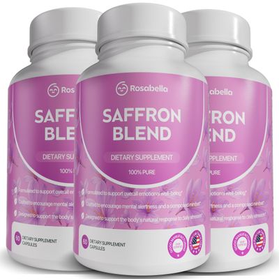 Rosabella Saffron Blend Supplement for Men & Women Saffron, B6, Magnesium & Herbal Extract Capsules Supports Mood, Focus & Clarity Non-GMO, Gluten-Free 180 Capsules 90-Day Supply